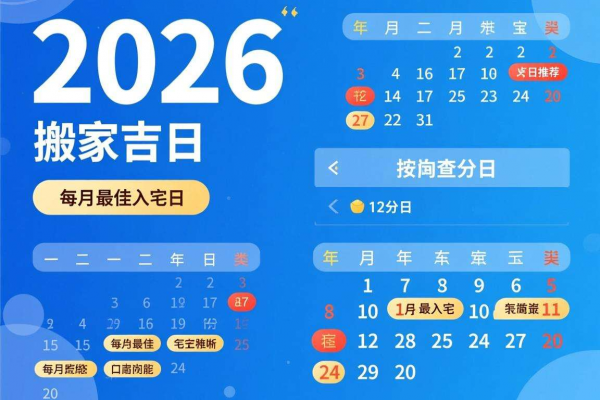 2026年搬家吉日查询：按月份分类，每月最佳入宅日推荐